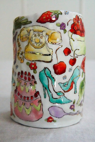 Grey Kitty & Blue Couch Vase 1 5.3"