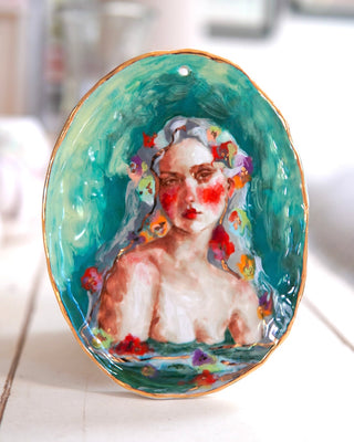 “Siren with Silver Hair” Large Porcelain Wall Painting