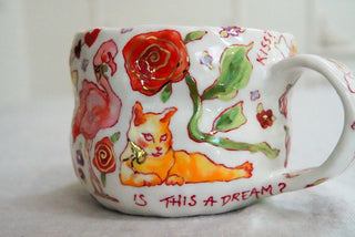 Orange Kitty & Pink Flamingo 17 oz Mug