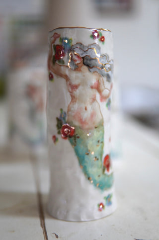 "Siren with Floating Flowers" 7.2" Vessel