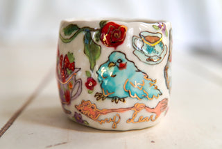 “Kitty & Blue Bird” 8 oz Vessel