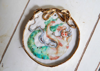 "Siren with Bow Frame" Porcelain Painting