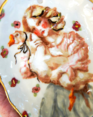 “Girl with Her Goose” Porcelain Wall Hanging