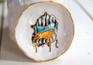 “Tabby on Black and White Chair” Small Trinket Dish