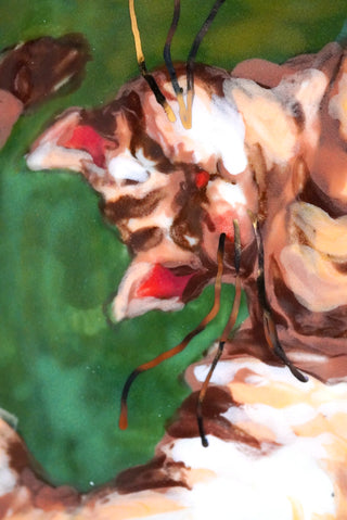 "Curly Toes Kitty" Porcelain Wall Painting 5.9" x 4.3"