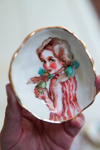 "Girl with Toad" Treasure Dish 3"