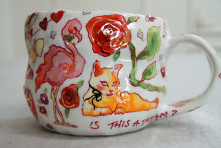 Orange Kitty & Pink Flamingo 17 oz Mug