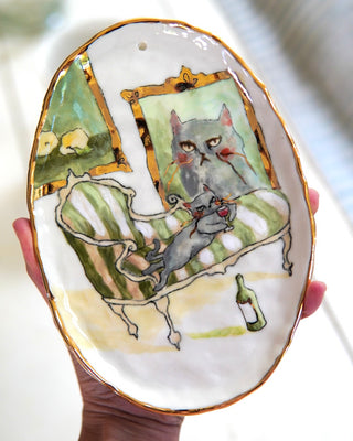 “Reginald with Merlot” Large Porcelain Painting