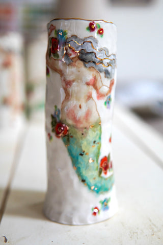 "Siren with Floating Flowers" 7.2" Vessel