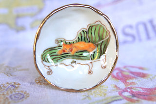 “Tabby on Chaise Lounge” Small Trinket Dish