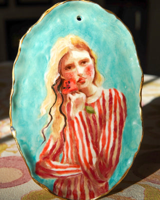 “Girl in Red Stripes” Porcelain Wall Hanging