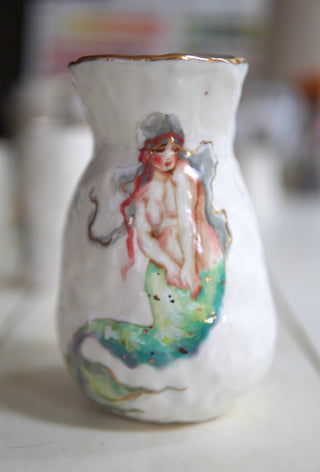 "Siren with Red Ribbon" 7" Vase