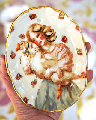 “Girl with Her Goose” Porcelain Wall Hanging