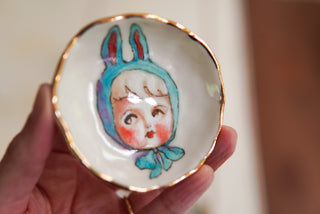 "Blue Bunny Bonnet" Treasure Dish 2.75"