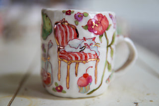 Kitty on Chair & Swan 16 oz Mug