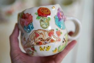 “Kitty and Two Butterflies” 14 oz Mug