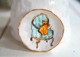 “Tabby on Blue Chair” Tiny Trinket Dish
