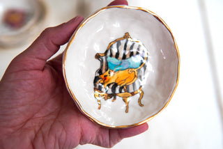 “Tabby on Black and White Chair” Small Trinket Dish