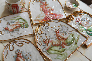 "Two Sirens" Porcelain Painting