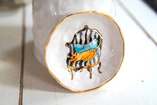 “Tabby on Black and White Chair” Small Trinket Dish