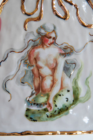 "Siren & Three Fish" Porcelain Painting
