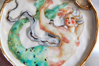 "Siren with Bow Frame" Porcelain Painting