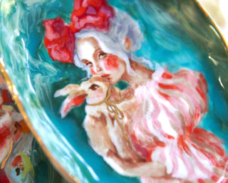 “With Her Red Bow & Bunny” Porcelain Wall Painting