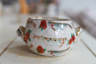 "Fish & Rosettes" Bowl with Handles