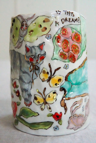Grey Kitty & Blue Couch Vase 1 5.3"