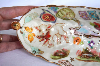 "Striped Kitty & Lamb" 10 in Candy Dish