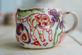 "Kitty with Fish" 14 oz Mug