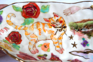 "Striped Kitty & Lamb" 10 in Candy Dish