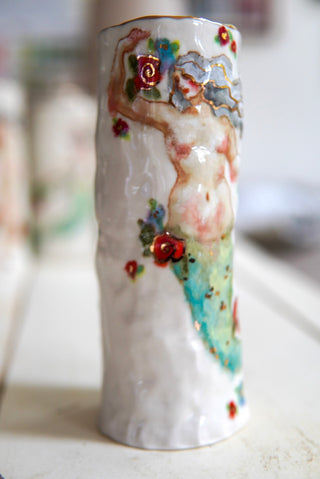 "Siren with Floating Flowers" 7.2" Vessel