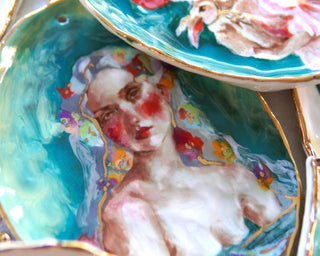 “Siren with Silver Hair” Large Porcelain Wall Painting