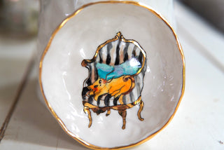 “Tabby on Black and White Chair” Small Trinket Dish