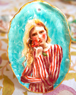 “Girl in Red Stripes” Porcelain Wall Hanging