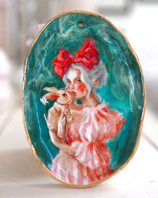 “With Her Red Bow & Bunny” Porcelain Wall Painting