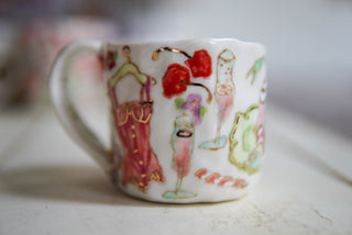 Kitty with Tea Portrait 9 oz Mug