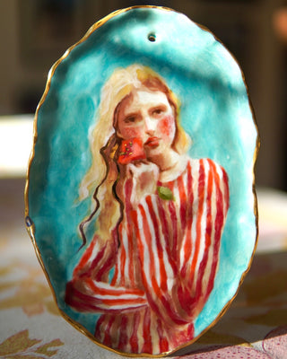 “Girl in Red Stripes” Porcelain Wall Hanging