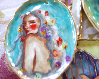 “Siren with Silver Hair” Porcelain Wall Painting
