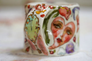 Shy Kitty & Three Heart Faces 12 oz Mug