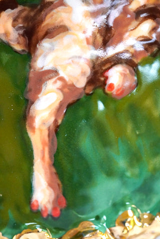 "Stretchy Kitty" Porcelain Wall Painting 6.6" x 5"