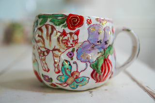 SECONDS: "Kitty & Two Turquoise Butterflies" 16 oz Mug