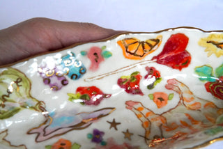 "Striped Kitty & Lamb" 10 in Candy Dish