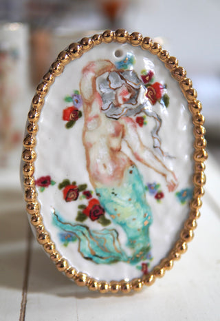 "Siren with Beaded Frame" Porcelain Painting