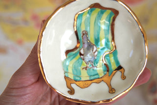 “Pigeon on Striped Chair” Small Trinket Dish
