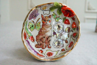Kitty & Pink Bicycle Treasure Dish 4.6"