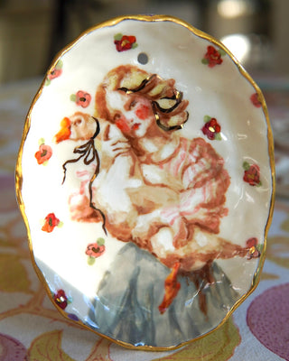 “Girl with Her Goose” Porcelain Wall Hanging