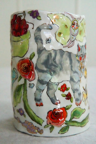 Grey Kitty & Blue Couch Vase 1 5.3"