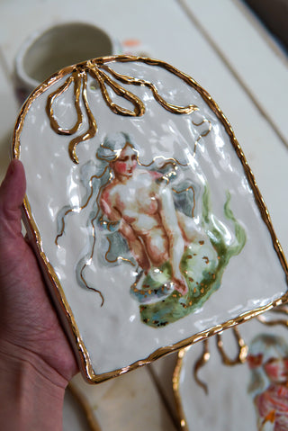 "Siren & Three Fish" Porcelain Painting